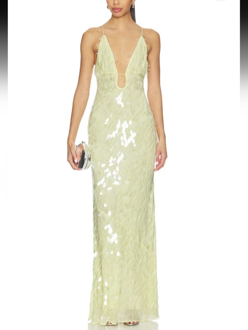 Misha gorgeous Plunge V-Neck Sequin gown in Pale Yellow size S new with tags